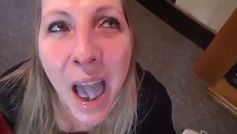 Wife Takes A Deep Swallow For Her Husband'S Pleasure