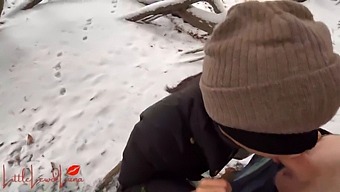 Luna, An Asian Woman, Performs Oral Sex In A Public Park Amidst Snow, Nearly Getting Caught