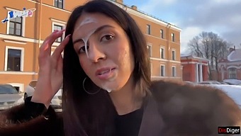 Stunning Woman Parades Around With Semen On Her Face In Public, Thanks To A Kind Stranger - Cumwalk